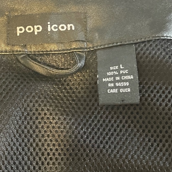 POP ICON CLOTHING Black Jacket with Red and White Stripes Rare Biker Motorcycle - Picture 11 of 16